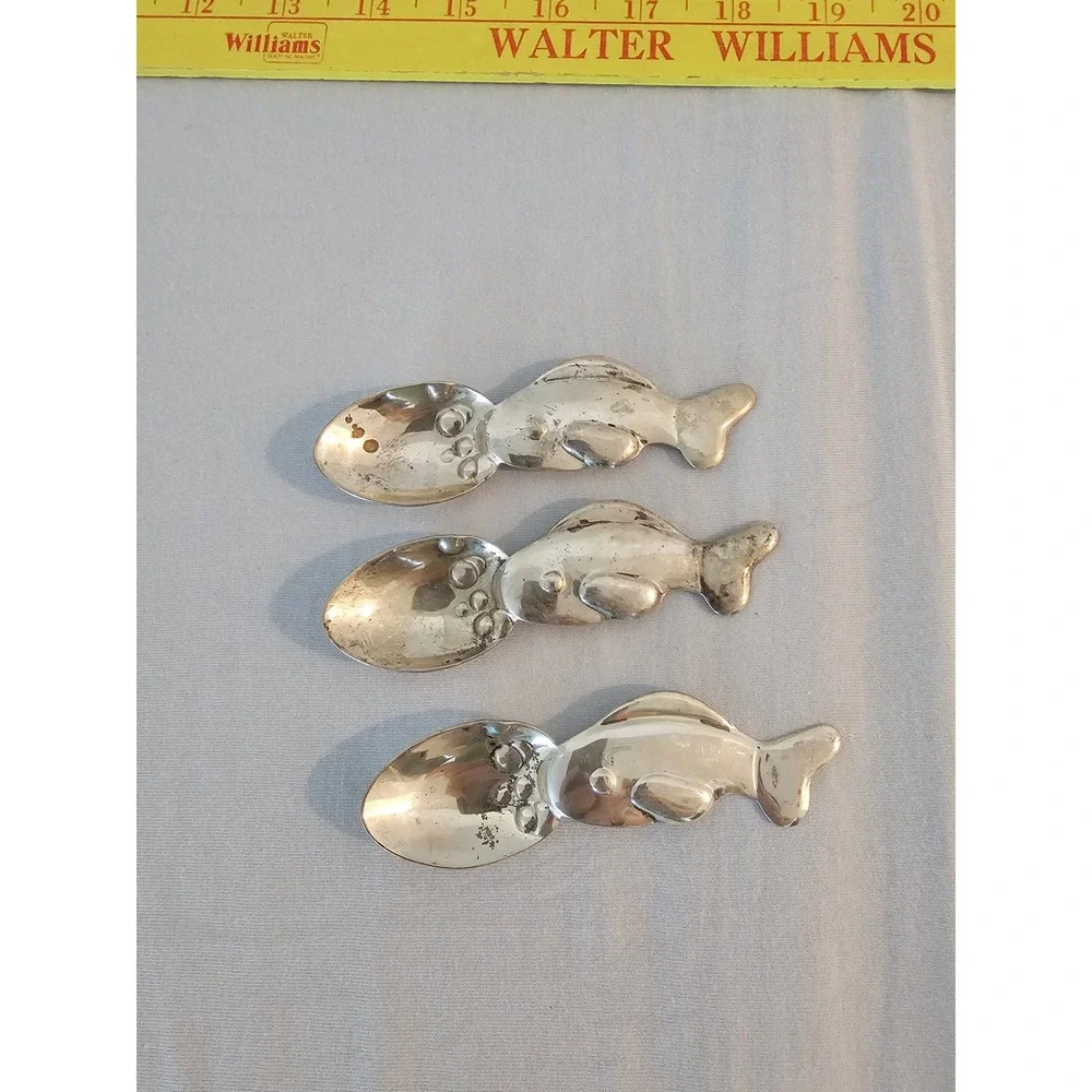 A. Straus Sterling Silver Fish Figural Salt Spoons Baby spoons Set of 3 80.5g